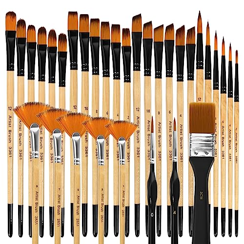 Pinselset Acrylfarben, 32 Acryl Pinsel Set, Künstlerpinsel Acryl, Künstler Pinselset Acryl für Aquarell, Öl, Steinmalerei, Nagelpinsel, für Künstler und Anfänger zum Malen von LURICO