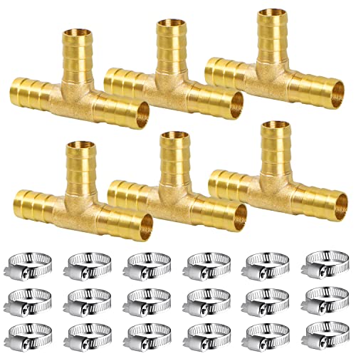 Schlauchverbinder, 6 Stück Gerade Schlauchverschraubung, Schlauch Verbindungsstück, Messing Schlauchverbinder 10mm für Kraftstoff Wasser Gasöl Fittings, mit Packungen Klemmen (Typ T) von LURICO