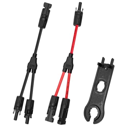 Y Stecker Solar, 1 Paar Solarkabel Y Verteiler 6mm², Solarpanel Y Stecker, Photovoltaik Y Stecker, Solarpanel Stecker Adapter, für Solaranlage Steckerfertig(Rot +Schwarz) von LURICO