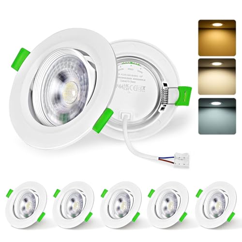 Spots Deckenleuchte, 6er LED Spots Dimmbar, 5W 570 Lumen LED Einbaustrahler 230V Schwenkbar, Warmweiß 3000K Neutralweiß 4000K Kaltweiß 6000K, 70-85mm Lochmaß für Badezimmer Wohnzimme von LURICO