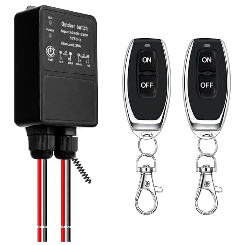 Wasserdichter Funkschalter mit Fernbedienung, AC100-240V 30A Relais Empfänger, 50m Lange Range Fernbedienungsschalter Für Wasserpumpe, Lampe, Garagentor, Nassbereich Außenbereich von LURICO