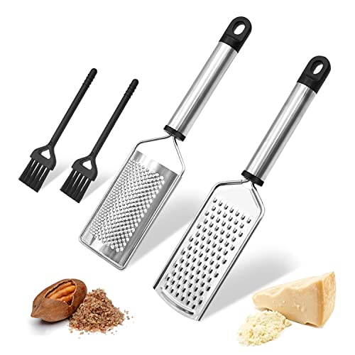 Zester Reibe Set, 2 Stück Handreibe, Ingwerreibe Aus Edelstahl, Zitronenreibe mit Reinigungsbürste, Küchenreibe Reibe Für Gemüse, Obst, Karotten, Knoblauch, Zwiebel, Zitrone von LURICO