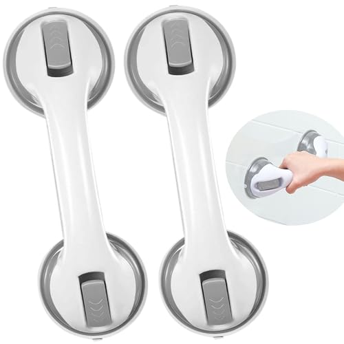 2 Stück Haltegriffe Mit Saugnapf für Senioren, Haltegriff Dusche Ohne Bohren, Duschgriff Mit Saugnapf und Schnellentriegelung Ohne Bohren für Badezimmer, Kinder und ältere Menschen von LURNODY