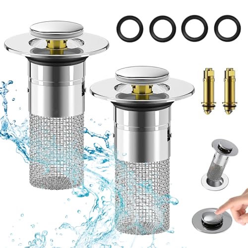 LURNODY 2 Stück Waschbeckenstöpsel, Abflusssieb Messingkern Mit Sieb Können Verunreinigungen Abfangen und Verstopfungen Verhindern, Bodenablauf filter Aus Edelstahl Ist für Waschbecken Zwischen34-40cm von LURNODY