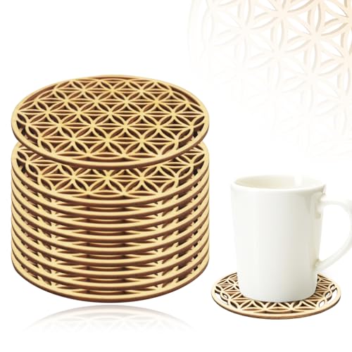 LURNODY 10 Stück Blume des Lebens Untersetzer 10x10CM Kaffeeuntersetzer Coasters for Drinks, Geeignet für Couchtische, Bars, Büros, Küchen, Tischdekorationen Zu Hause Und Partygeschenke von LURNODY