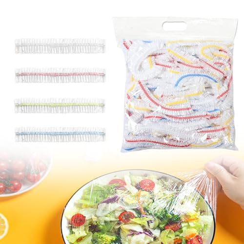 LURNODY 300 Stück Abdeckhauben für Lebensmittel Elastische Frischhaltefolie Hitzebeständig mit Gummizug, Frischhaltebeutel Wiederverwendbare für die Aufbewahrung von Lebensmitteln von LURNODY