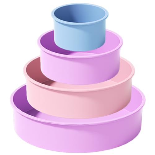 LURNODY 4 Stück Silikonbackformen Backform Silikon Rund Silikonform Kuchen, Silikonform Rund, Backformen Silikon, Silikon Backform für Schichtkuchen, Regenbogenkuchen und Chiffonkuchen von LURNODY