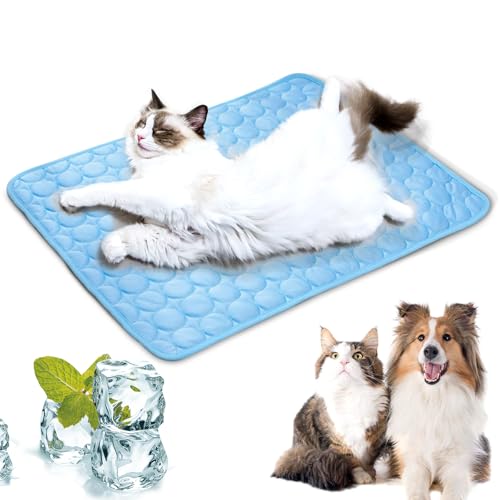 LURNODY 50 x 40cm Kühlmatte für Hunde Selbstkühlende Kühlmatte Hund Kühlmatte für Haustiere Kühlendes Katzenbett für Den Sommer, Geeignet für Bodensofa, Zwinger, Autositz, Rasenkühlung (Blau S) von LURNODY
