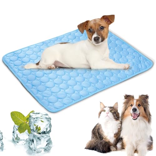LURNODY 62 x 50 cm Kühlmatte für Hunde Selbstkühlende Kühlmatte Hund Kühlmatte für Haustiere Kühlendes Katzenbett für Den Sommer, Geeignet für Bodensofa, Zwinger, Autositz, Rasenkühlung (Blau M) von LURNODY