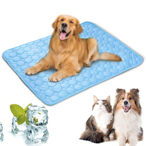 LURNODY Kühlmatte Hunde 100 * 70cm Pet Cooling Mat Selbstkühlende Kühldecke Hund für Katzen und Hunde Selbstkühlende Hundematte Leicht zu Reinigen Perfekt für Auto, Reise und Zuhause （Blau XL） von LURNODY