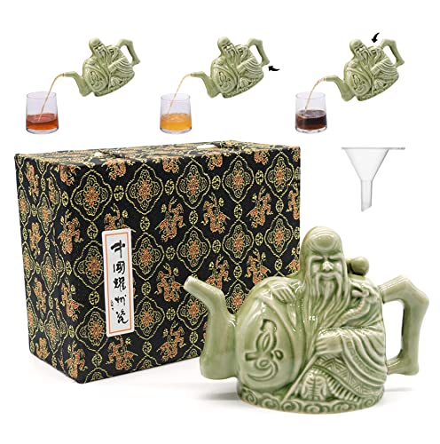 LURRIER Assassins Teekanne, handgefertigt, chinesischer Keramik-Teekocher, eine Kanne mit drei Getränken, zwei Kammern, Teekanne, magische Trick-Teekanne mit Geschenkbox, 473 ml (grün) von LURRIER