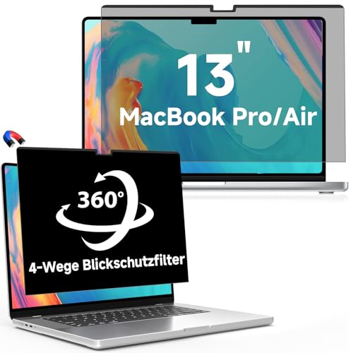 360° Magnetischer Blickschutzfolie für MacBook Air 13 (2018-2021, M1)&MacBook Pro 13 (2016-2022, M1/M2), Abnehmbarer Anti Glare 4-Wege Sichtschutzfolie 13,3" Blickschutzfilter Privacy Screen von LUSA DESIGN