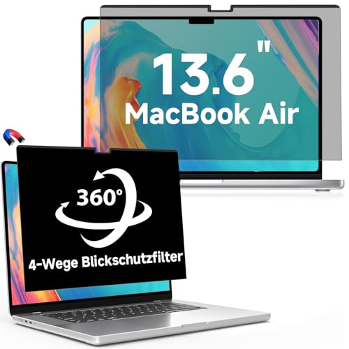 LUSA DESIGN 360° Magnetischer Blickschutzfolie für MacBook Air 13,6 Zoll (2022-2025,M2/M3/M4), Abnehmbarer Sichtschutzfolie mit Webcam Abdeckung um Anti Glare Blaulicht 13,6" Sichtschutzfilter von LUSA DESIGN