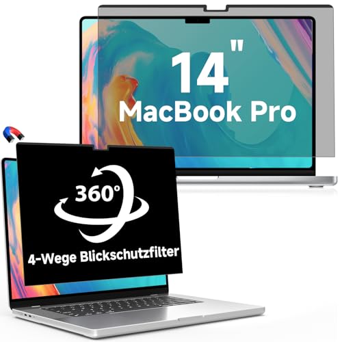 LUSA DESIGN 360° Magnetischer Blickschutzfolie für MacBook Pro 14 Zoll (2024-2021, M4/M3/M2/M1), Anti Glare Blaulicht 14.2" Sichtschutzfolie, Abnehmbar 4-Wege Blickschutzfilter Mac Privacy Screen von LUSA DESIGN