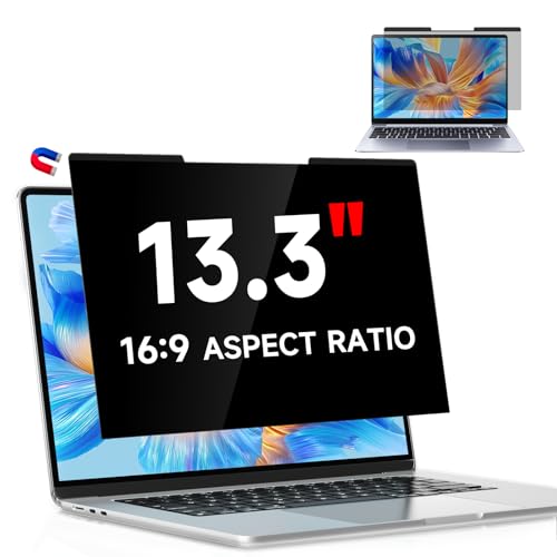 Magnetischer Laptop Blickschutzfolie 13.3 Zoll Seitenverhältnis 16:9, Anti Spy Blaulicht Blendfrei Sichtschutzfolie für Lenovo HP Dell Acer Asus, Abnehmbarer 13" Sichtschutzfilter von LUSA DESIGN