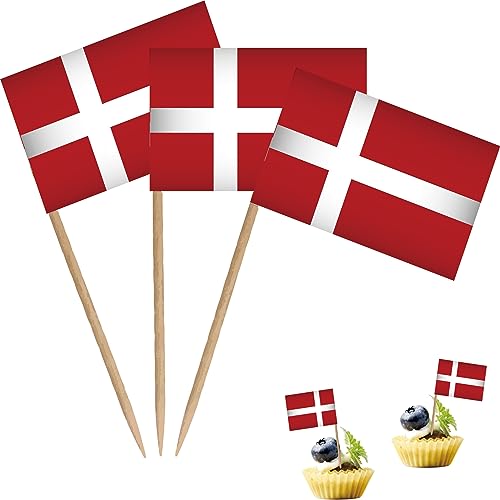 Dänemark-Zahnstocher-Flagge, Dänische Dogge, kleine Mini-Cocktail-, Obst-, Cupcakes, Dekorationen, 100 Stück von LUSEOAN