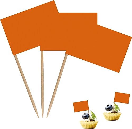 Leere Zahnstocher-Flagge, kleine Mini-Etikettierung, Markierung, DIY-Stick-Flaggen für Cocktail, Obst, Cupcakes, Dekorationen, Lebensmitteldekorationen, 100 Stück (orange) von LUSEOAN