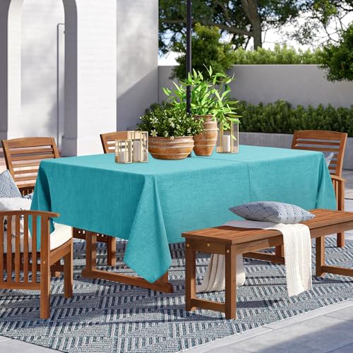 LUSHVIDA Outdoor-Tischdecke mit Schirmloch, Terrassentischdecke mit Reißverschluss, rechteckig, 132 x 178 cm, Blaugrün, Kunstleinen-Tischdecke, wasserabweisend, für Picknick im Freien von LUSHVIDA