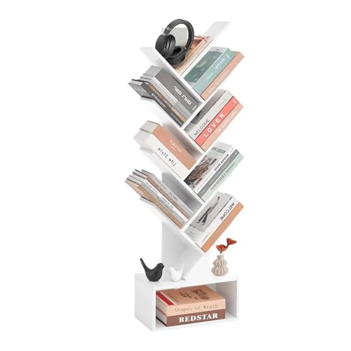 LUSHZLUMBERA Bücherregal Baum mit 6 Ebenen - Bücherregal aus Holz für CDs, Bücher & Dekor - Platzsparendes DIY Regal für Schlafzimmer, Wohnzimmer & Büro von LUSHZLUMBERA