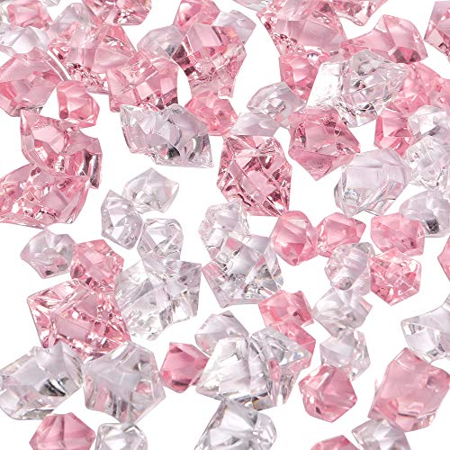 LUSSO LIA 150 Stück falsche Crushed Ice Rocks Fake Diamanten Acryl Kristalle Edelsteine für Vasenfüller Hochzeit Dekoration Home Dekoration Party Dekoration Tisch Streukristalle (Rosa/Transparent) von LUSSO LIA