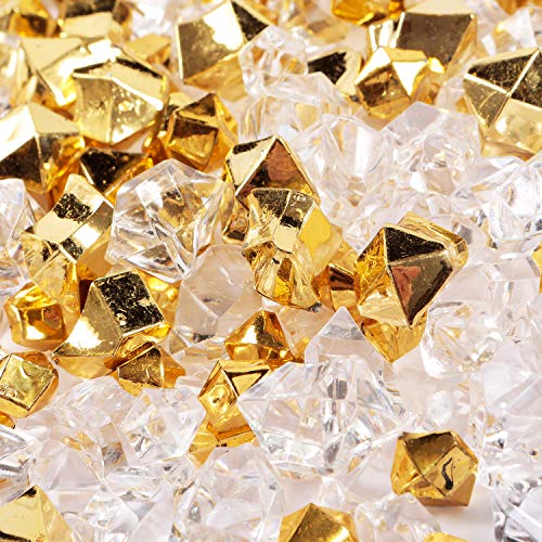 LUSSO LIA 150 Stück falsche Crushed Ice Rocks Fake Diamanten Acryl Kristalle Edelsteine für Vasenfüller Hochzeit Tischdekoration Zuhause und Party Dekoration Tisch Streukristalle (Gold/Transparent) von LUSSO LIA