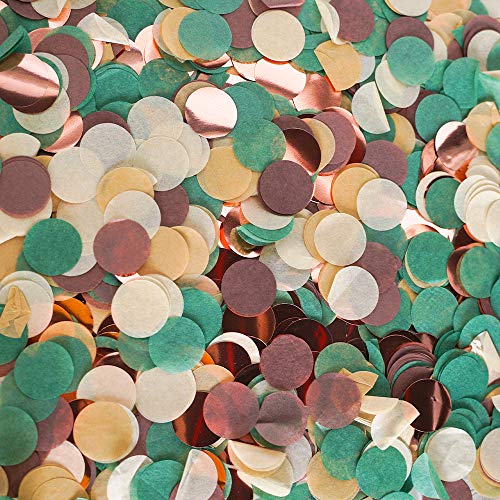 LUSSO LIA 2,5cm Papier und Folie Konfetti Landhaus Mix Rund Tissue Konfetti 6000 Stück für Party Hochzeit Geburtstag Party Ballon Tischdeko (braun, grün, rehbraun, creme, rosegold) von LUSSO LIA