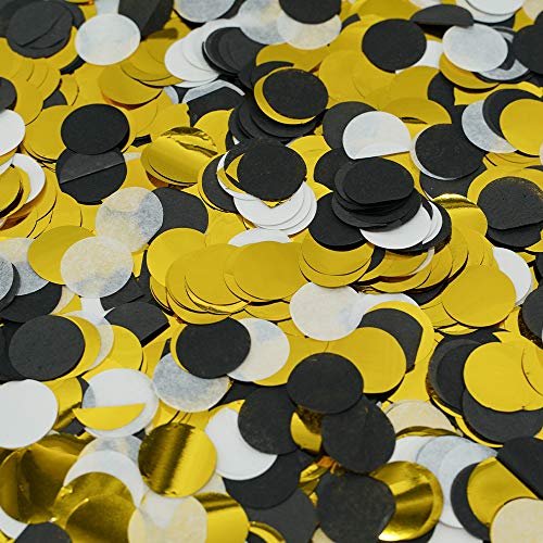 LUSSO LIA Konfetti aus Papier und Folie, 2,5 cm, rund, 6000 Stück, für Partys, Hochzeiten, Geburtstage, Partys, Ballons, Tischdekoration (Schwarz, Weiß, Gold) von LUSSO LIA