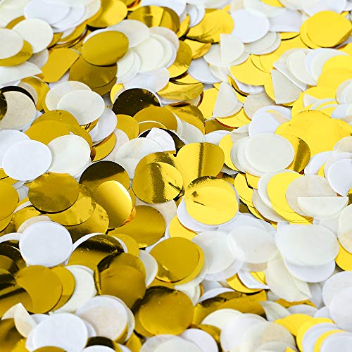 LUSSO LIA Konfetti aus Papier und Folie, 2,5 cm, rund, 6000 Stück, für Partys, Hochzeiten, Geburtstage, Partys, Tischdekoration (hellcreme, weiß, gold) von LUSSO LIA