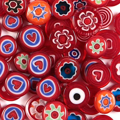 Millefiori Kieselsteine aus farbigem Glas, Mosaik für Kunst und Handwerk, 50 g, Rot Millefiori Kieselsteine aus farbigem Glas, Mosaik für Kunst und Handwerk, 50 g, Rot von LUSSO LIA
