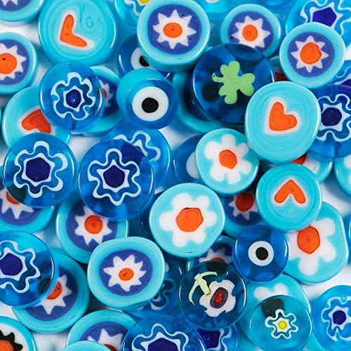 Millefiori Kieselsteine aus farbigem Glas, Mosaik für Kunst und Handwerk, 50 g (Türkis) von LUSSO LIA