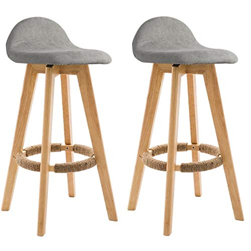 360 ° Rotierende Bar Set Von 2 Hocker Höheneinstellung Küchenzähler Mit Rückenlehne PU/LENEN Kissen Gray-Linen-Wood -70cm von LUSTAR