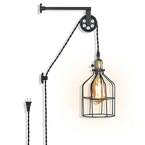 LUSTORM 1 Wandlampe Innen Deko Schlafzimmer Bett Landhaus mit Schalter Und Stecker Bad Wandleuchte Industrial Schwarz Vintage Retro Wandleuchten Wohnzimmer von LUSTORM 1
