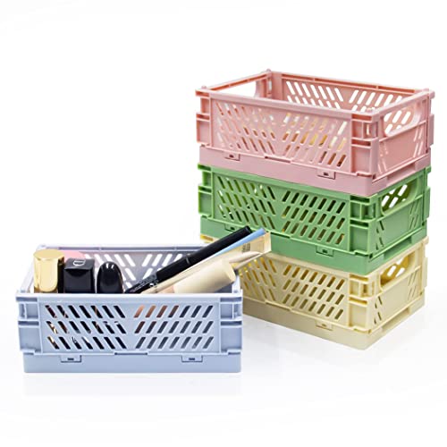 4 x faltbare Mini-Schreibtischkisten, Aufbewahrungsbox, Kunststoff, stapelbar, Klappkörbe, Pastellkisten zur Aufbewahrung für Schlafzimmer, Büro, Badezimmer, Toilettenartikel, Kosmetika 4 x faltbare Mini-Schreibtischkisten, Aufbewahrungsbox, Kunststoff, stapelbar, Klappkörbe, Pastellkisten zur Aufbewahrung für Schlafzimmer, Büro, Badezimmer, Toilettenartikel, Kosmetika von LUTAKU