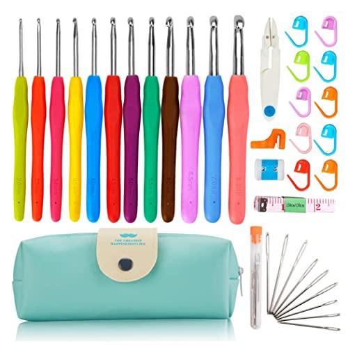 Häkelnadel-Set, 12-teiliges Häkelset in voller Größe, ergonomische weiche Gummigriffe, Häkelsets für Anfänger und Erwachsene, Häkelnadeln mit Etui (grün) von LUTAKU