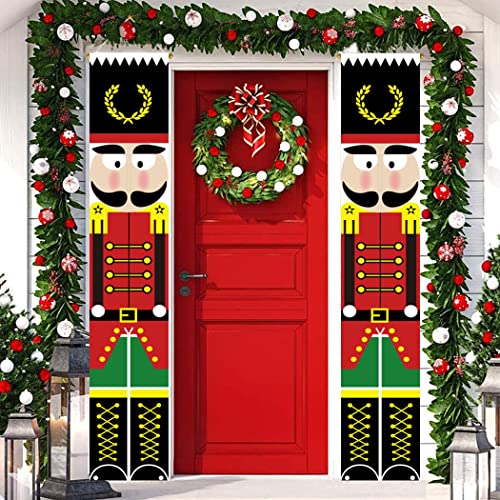 LUTAKU Nussknacker-Weihnachtsdekoration, Outdoor-Weihnachtsdekoration – lebensgroßes Modell, 2 Stück Nussknacker-Soldat-Banner für Haustür, Veranda, Innenbereich, Kinderparty, Garten (Rot02) von LUTAKU