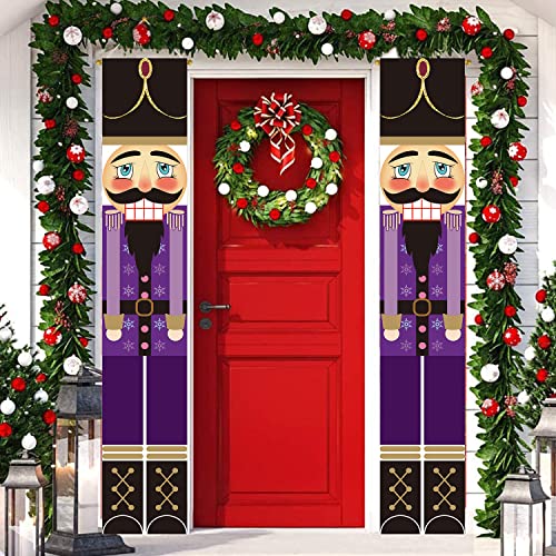 Nussknacker-Weihnachtsdekoration, Outdoor-Weihnachtsdekoration – lebensgroßes Modell, 2 Stück Nussknacker-Soldat-Banner für Haustür, Veranda, Innenbereich, Kinderparty, Garten (Violett) von LUTAKU