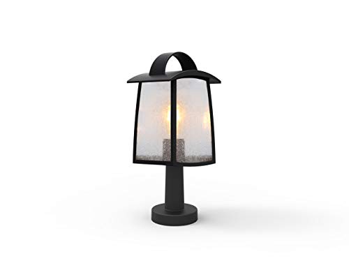 LUTEC Außenleuchte Kelsey, antike Stehlampe schwarz, Echtglas Blasen, Wegeleuchte 40 cm, Retro, LED-Glühbirne E27, 40 W, Smart Leuchtmittel möglich von LUTEC
