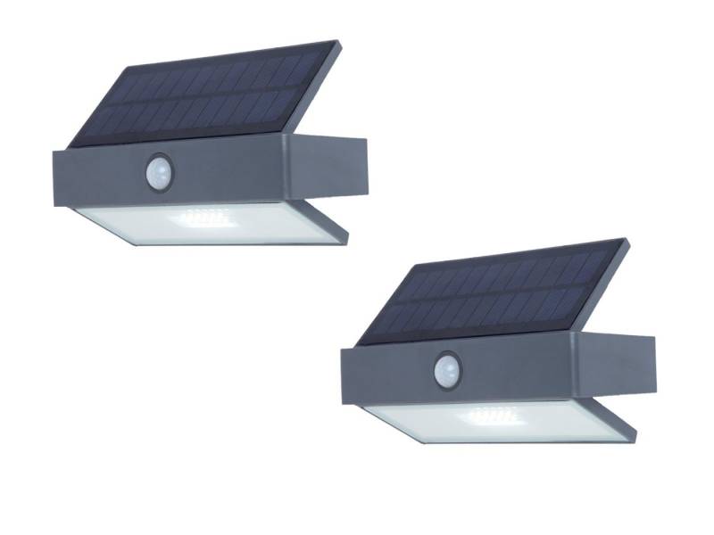 LUTEC LED Solarleuchte, Bewegungsmelder, LED fest integriert, Kaltweiß, 2er SET Solarlicht-er mit Bewegungsmelder, Fassadenlampen Hauswand von LUTEC
