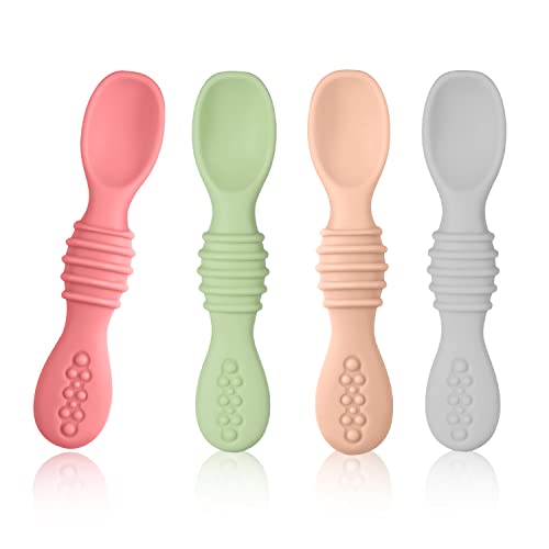 4 Stück Silikon Babylöffel, BPA-Frei Kleinkind Löffel Der Ersten Stufe Selbstfütterungs Trainingslöffel Baby Spoons Silicon für Kleinkinder Babys Von 6-12 Monaten(Helle Farbe) von LUTER