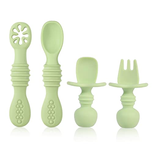 4 Stück Silikon Babylöffel Ab 6 Monate, BPA Frei Baby Spoons Silicon Trainingslöffel Baby Kleinkind Selbstfütterungs Utensilien für 6-12 Monate Babys (Matcha-Grün) von LUTER