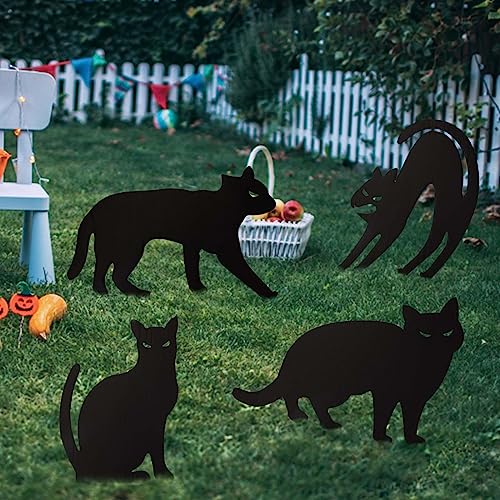 4st Schwarze Katze Deko Garten, Katzen Silhouette mit Pfählen Halloween Deko Garten mit Grünen Augen für Die Dekoration im Freien Hof Garten Rasen von LUTER