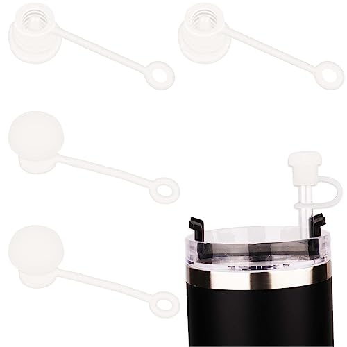 LUTER 4stk Strohhalm Abdeckung, Wiederverwendbare Silikon Strohhalmaufsätze, Staubabweisend, 6-10mm Durchmesser, Modisch, Rund, Silikon-Lid, für Stanley Cup (Weiß) von LUTER