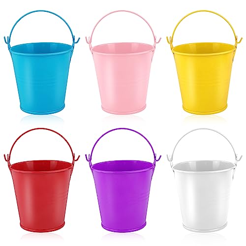 6 Stück Verzinkter Eimer, 8 cm Metalleimer mit Griffen, Verhindert Wasseraustritt Eimer für Kinder mit 200 ml Fassungsvermögen für Party-Festival-Dekoration von LUTER