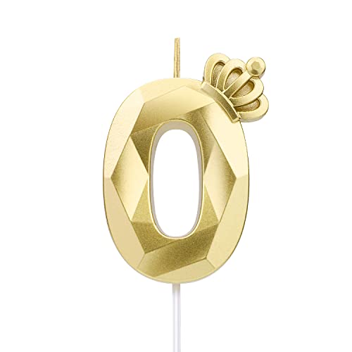 7,9 cm zahlen geburtstagskerzen, 3D-Zahlenkerze, mit Krone Große Kuchenkerzen Geburtstagskerzen Nummer Kuchenaufsatzkerze für Hochzeit Geburtstagsparty-Dekoration Feier (Gold, 0) von LUTER