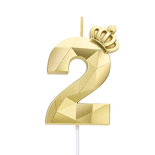 7,9 cm zahlen geburtstagskerzen, 3D-Zahlenkerze, mit Krone Große Kuchenkerzen Geburtstagskerzen Nummer Kuchenaufsatzkerze für Hochzeit Geburtstagsparty-Dekoration Feier (Gold, 2) von LUTER