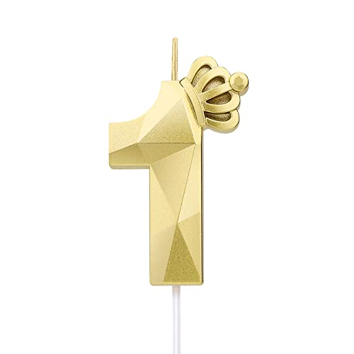 7,9 cm zahlen geburtstagskerzen, 3D-Zahlenkerze, mit Krone Große Kuchenkerzen Geburtstagskerzen Nummer Kuchenaufsatzkerze für Hochzeit Geburtstagsparty-Dekoration Feier (Gold,1) von LUTER