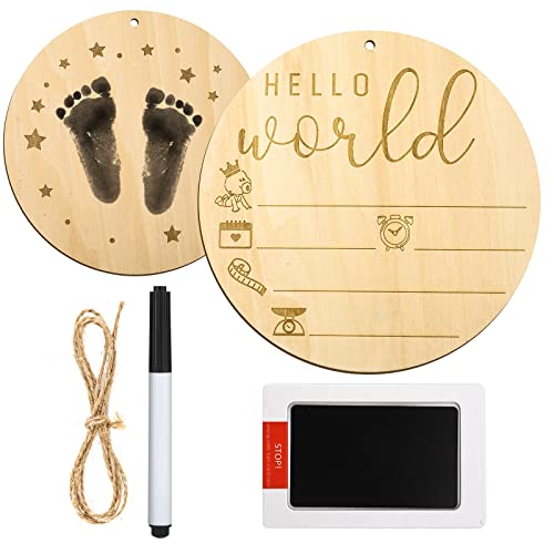 Baby Announcement Sign, 15 cm Doppelseitig aus Holz Rund Meilenstein Karten für Baby Holz Hello World-Neugeborenenschild mit Stempelkissen für Hand- und Fußabdrücke des Babys für Krankenhaus Baby Announcement Sign, 15 cm Doppelseitig aus Holz Rund Meilenstein Karten für Baby Holz Hello World-Neugeborenenschild mit Stempelkissen für Hand- und Fußabdrücke des Babys für Krankenhaus von LUTER