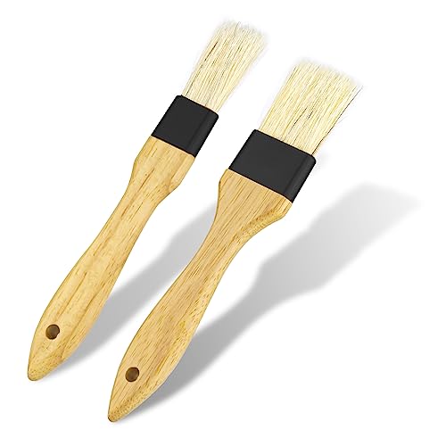 Backpinsel Holz, 2St Butterpinsel Naturborsten Wildschweinborstenpinsel Kochpinsel Naturborsten für Öl-Eieraufstrich-Marinadensauce Schwarz (2 Spezifikationen) von LUTER