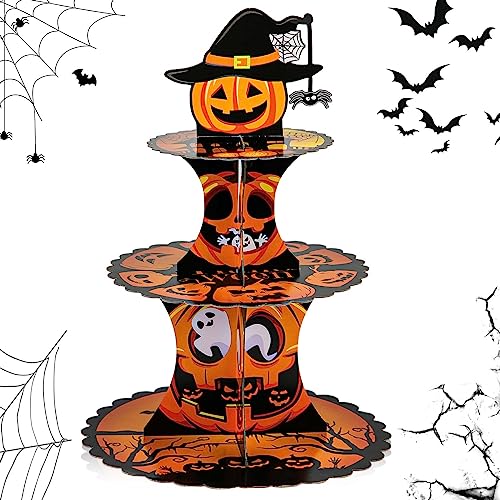 Halloween Cupcake Ständer, 3 Etagen Cupcake-Turm, Cupcake Ständer Pappe Cupcake-Halter aus Pappe für Halloween Süßes Oder Saures Geburtstag Babyparty Partygeschenke Dekoration von LUTER