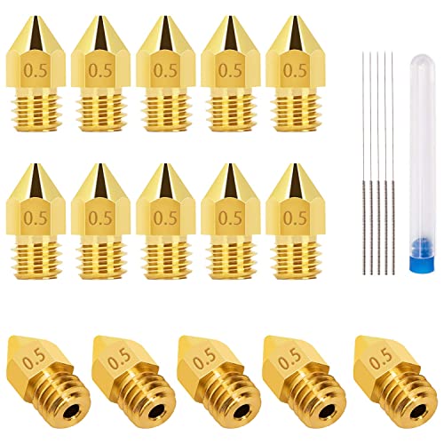 LUTER 15 Stück 0,5mm 3D Drucker Düsen MK8 Extruder Düsen + 5 Stück 0.4mm Edelstahl Düsenreinigungsnadeln Nozzle Reinigung für Makerbot Creality CR-10 von LUTER